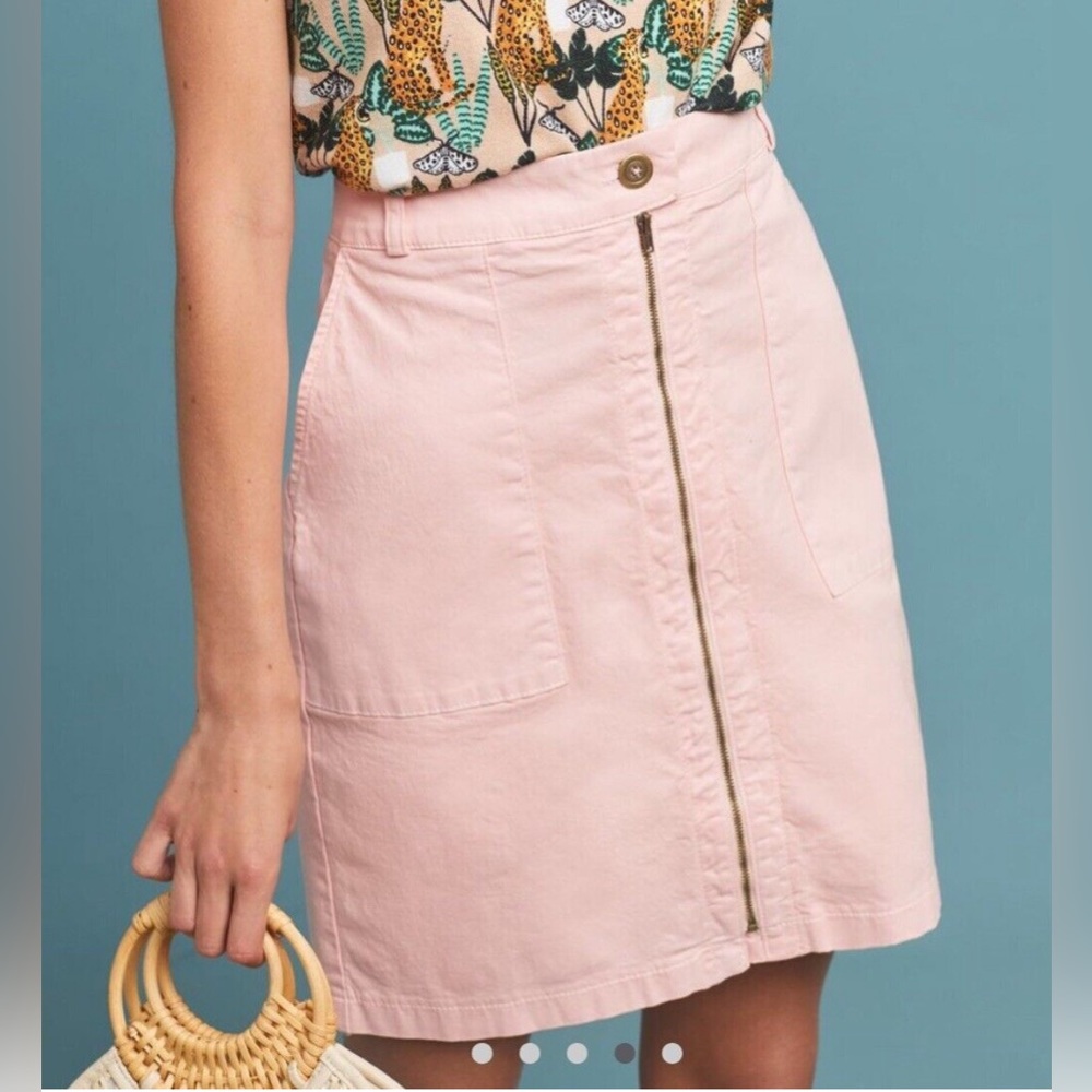Amadi for Anthropologie Pink Zip Front Skirt Cargo Pockets Cotton Size Medium